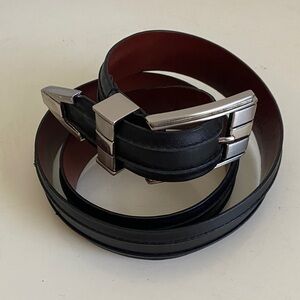 Johnston & Murphy Black Leather Belt with Silver Tip Size 34 Italian Made